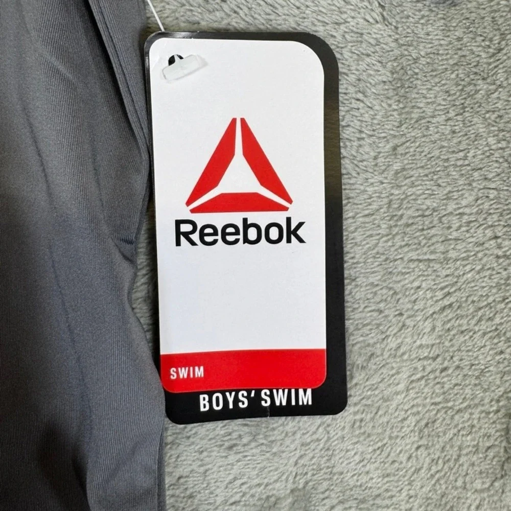 NWT Reebok Boys Grey Neon Yellow Logo Short Sleeve Rash Guard Swim Shirt M 8